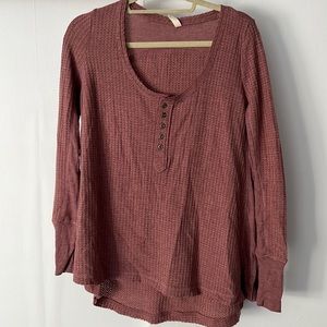 Soft casual long sleeve waffle pink/rust color